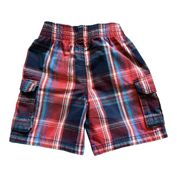 GARANIMALS plaid pull-up shorts elastic waist side/cargo pockets button Boy 2T - Picture 4 of 10